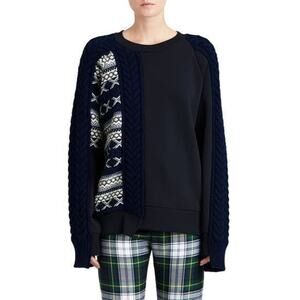 Women's Burberry Tinhela Patchwork Sweater, Size Large - Blue
